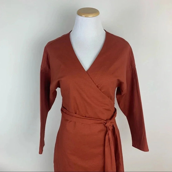 MAJORELLE Revolve Long Sleeve Linen Wrap Dress Terracotta Orange Size XS - Picture 7 of 11